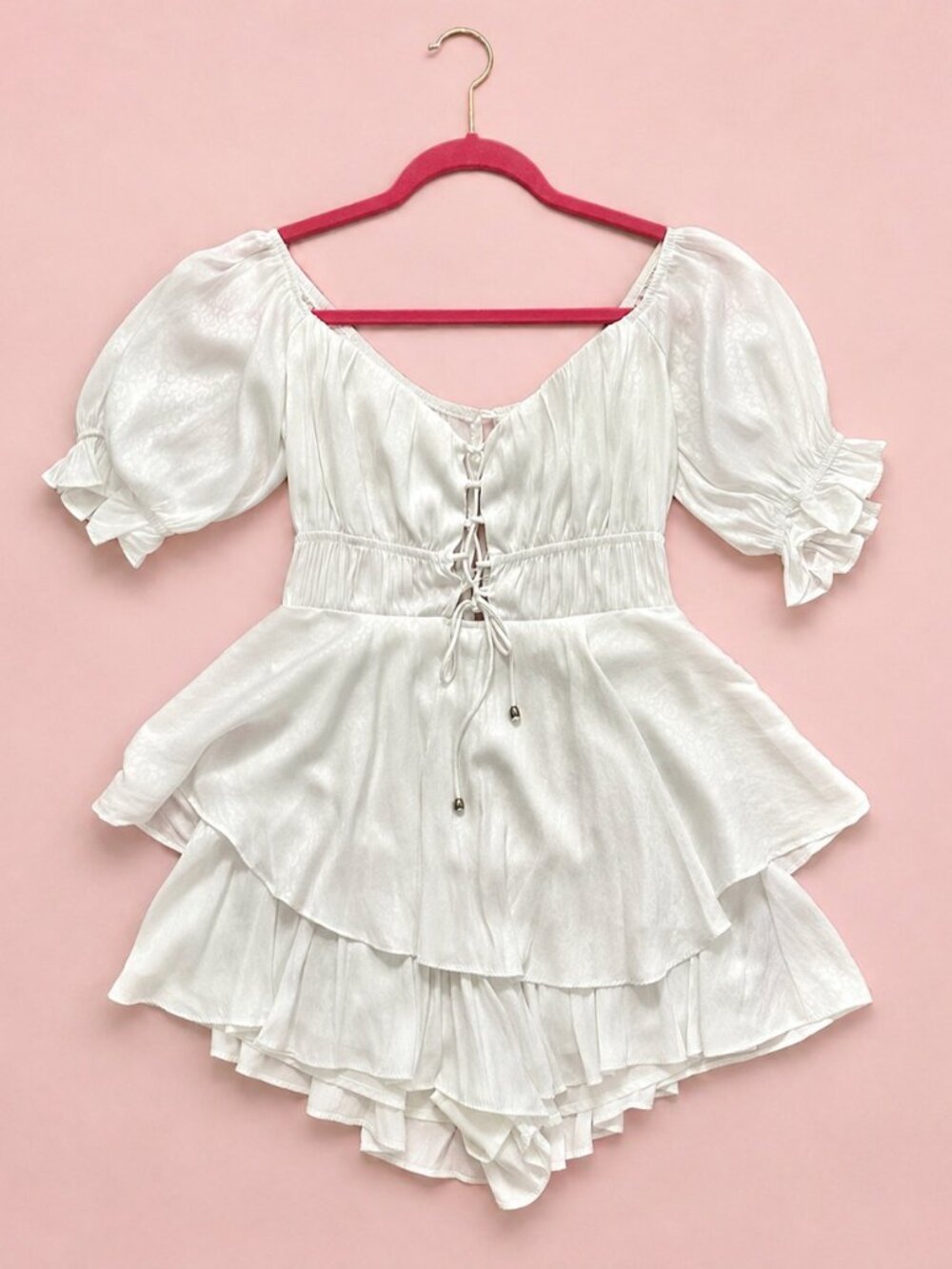 White Ruffle Romper Mini Dress